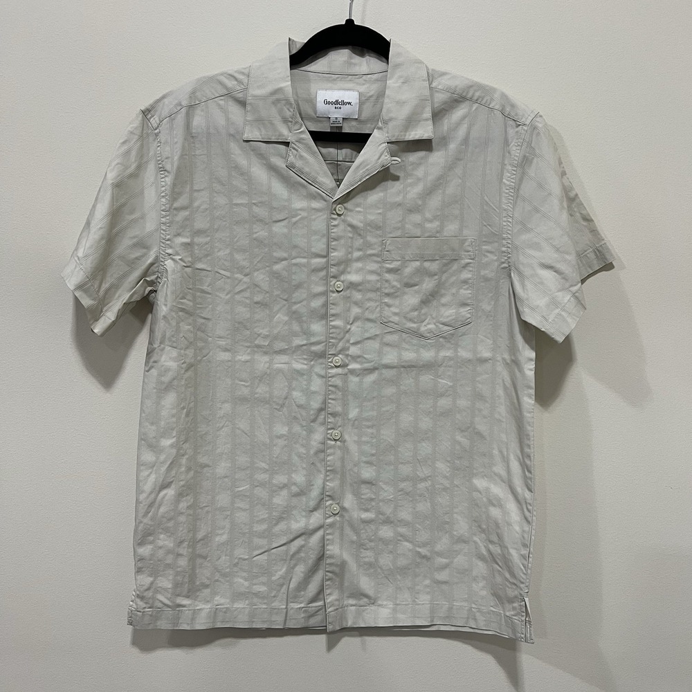 Men's Goodfellow Button Down‎ Camp Shirt Cream Cotton Size Small A4